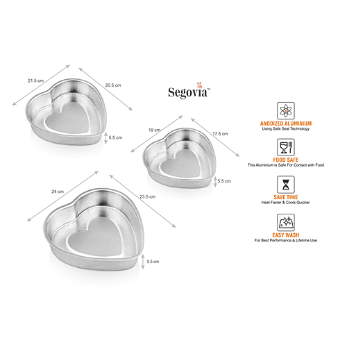 Segovia Aluminium Heart Shaped Cake Mould Set - Microwave, Oven & Cooker Safe, 3 pcs  