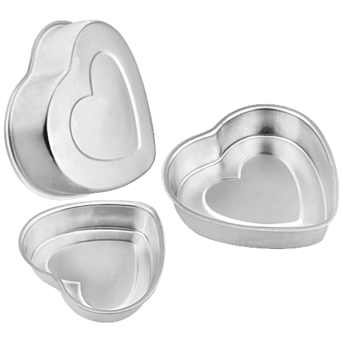 Segovia Aluminium Heart Shaped Cake Mould Set - Microwave, Oven & Cooker Safe, 3 pcs  