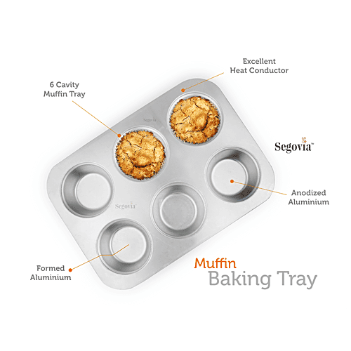 Segovia Aluminium Muffin Tray - With 6 Cavities, Microwave, Oven & Cooker Safe, For Baking, 1 pc  