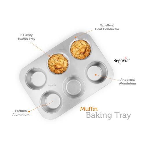 Segovia Aluminium Muffin Tray - With 6 Cavities, Microwave, Oven & Cooker Safe, For Baking, 1 pc  