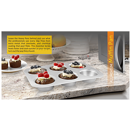 Segovia Aluminium Muffin Tray - With 6 Cavities, Microwave, Oven & Cooker Safe, For Baking, 1 pc  