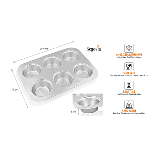 Buy Segovia Aluminium Muffin Tray With 6 Cavities, Microwave, Oven