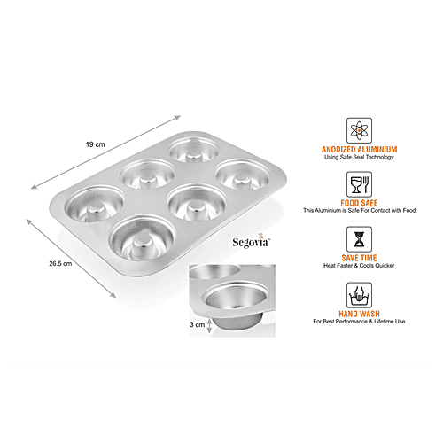 Segovia Aluminium Donut Tray - With 6 Cavities, Microwave, Oven & Cooker Safe, For Baking, 1 pc  