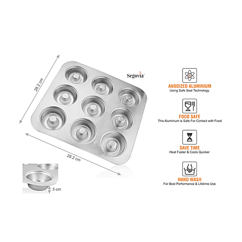 Segovia Aluminium Donut Tray - With 9 Cavities, Microwave, Oven & Cooker Safe, For Baking, 1 pc  