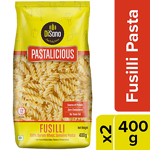 Disano Pastalicious - Fusilli, Durum Wheat Semolina Pasta, High-Protein, No Cholesterol, 400 g (Pack of 2)