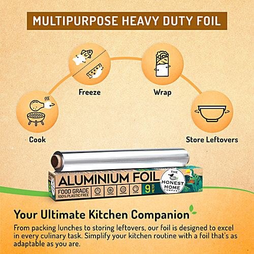 The Honest Home Company Aluminium Foil - For Baking, Roasting, Wrapping, 9 m, 160 g  