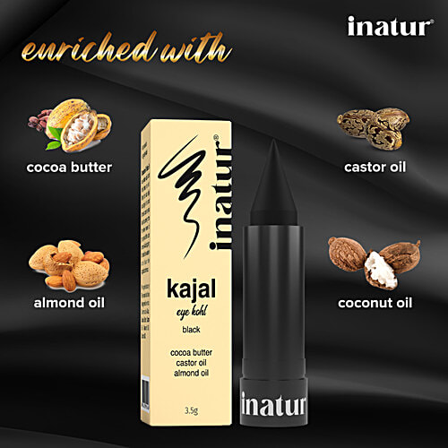 Inatur 100% Natural Kajal - Vegan, No Mineral Oils, 3.5 g Black