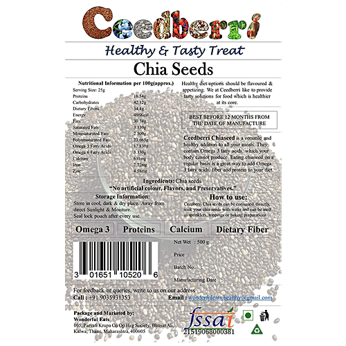 Buy Ceedberri Chia Seeds Rich In Omega 3, Dietary Fiber, High In