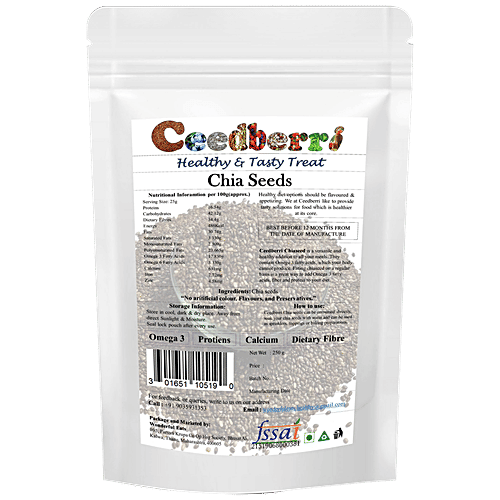 Ceedberri Chia Seeds - Rich In Omega 3, Dietary Fiber, High In Calcium & Protein, 250 g  