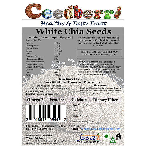 Buy Ceedberri White Chia Seeds Rich In Omega 3, Dietary Fiber, High