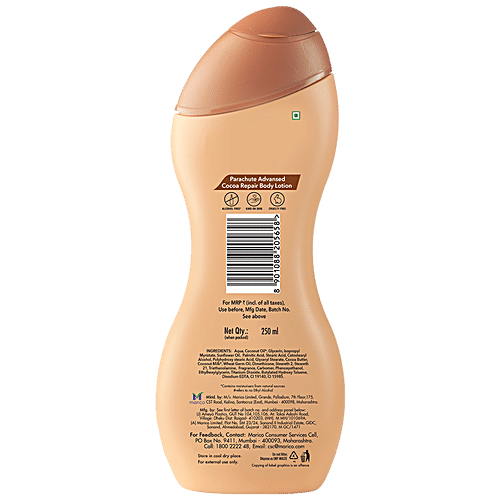 Parachute Advansed Body Lotion, 100% Natural Moisturiser, Cocoa Butter, 250 ml Bottle 