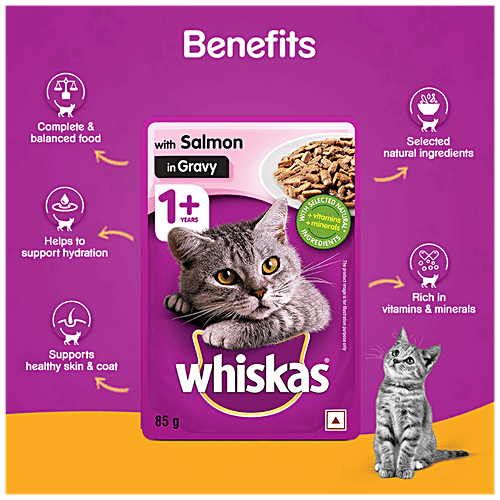 Buy Whiskas Wet Cat Food Adult, +1 Year, Salmon In Gravy, Balanced