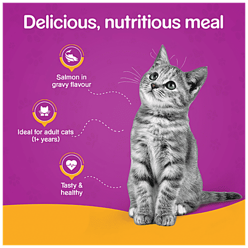 Whiskas Salmon In Gravy Adult Wet Cat Food - +1 Year, 85 g Pouch For Balanced Nutrition, Shiny Coat