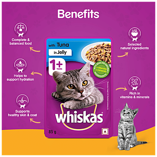 Whiskas Tuna In Jelly Adult Wet Cat Food - 1+ Year, 85 g Pouch For Balanced Nutrition & Shiny Coat