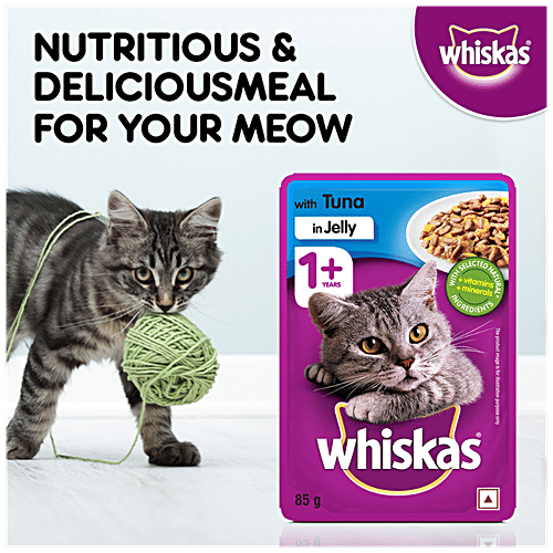 Whiskas Tuna In Jelly Adult Wet Cat Food - 1+ Year, 85 g Pouch For Balanced Nutrition & Shiny Coat