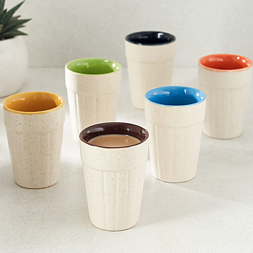 bb home Earth Tea/Chai Ceramic Kutting Glasses - Hand Crafted Ceramic, Gradient Multicolour, 100 ml (Set of 6) 