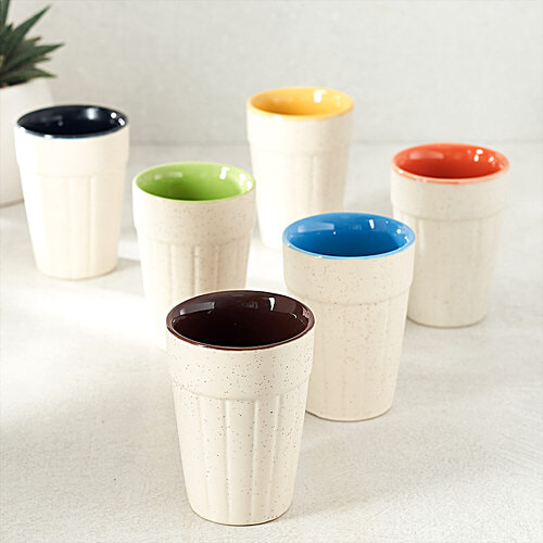 bb home Earth Tea/Chai Ceramic Kutting Glasses - Hand Crafted Ceramic, Gradient Multicolour, 100 ml (Set of 6) 