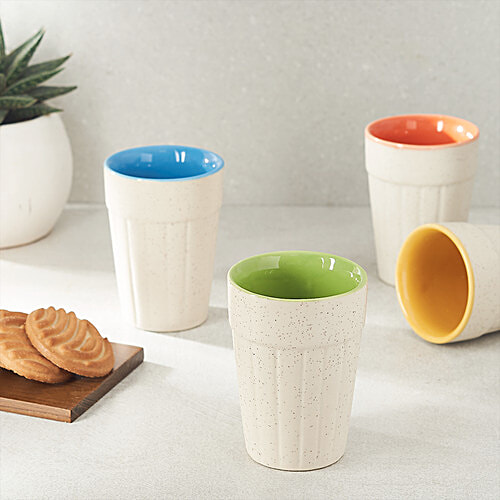 bb home Earth Tea/Chai Ceramic Kutting Glasses - Hand Crafted Ceramic, Gradient Multicolour, 100 ml (Set of 6) 