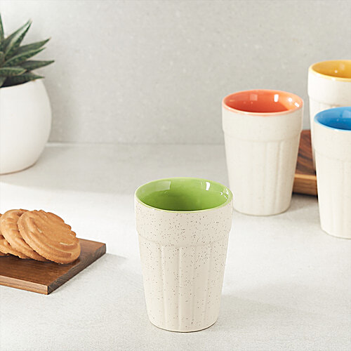bb home Earth Tea/Chai Ceramic Kutting Glasses - Hand Crafted Ceramic, Gradient Multicolour, 100 ml (Set of 6) 