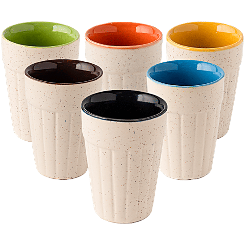 bb home Earth Tea/Chai Ceramic Kutting Glasses - Hand Crafted Ceramic, Gradient Multicolour, 100 ml (Set of 6) 