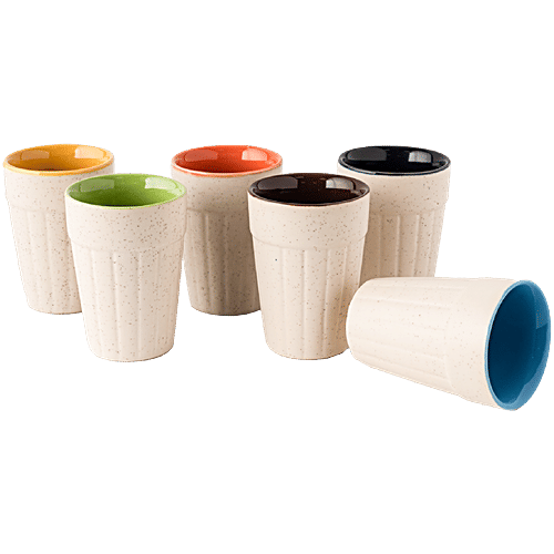 bb home Earth Tea/Chai Ceramic Kutting Glasses - Hand Crafted Ceramic, Gradient Multicolour, 100 ml (Set of 6) 