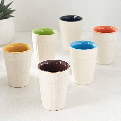 bb home Earth Tea/Chai Ceramic Kutting Glasses - Hand Crafted Ceramic, Gradient Multicolour, 100 ml (Set of 6) 