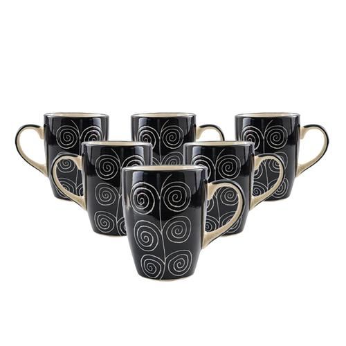 BB Home Earth Tea/Coffee/Milk Mug, Hand Painted Ceramic - Spiral Black, 300 ml  