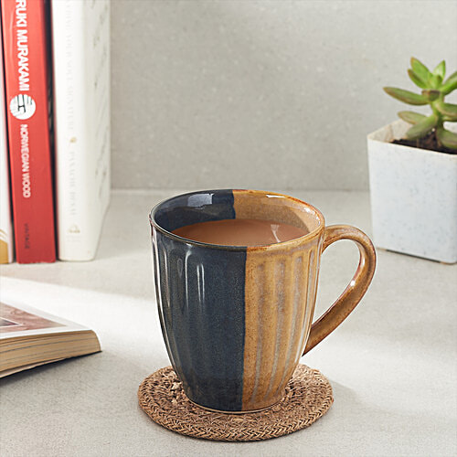 bb home Earth Tea/Coffee/Milk Mug, Hand Painted Ceramic - Mystic Gold Blue, 300 ml  