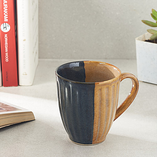 bb home Earth Tea/Coffee/Milk Mug, Hand Painted Ceramic - Mystic Gold Blue, 300 ml  