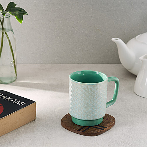 bb home Earth Ceramic Tea/Coffee/Milk Mug - Solid, Handcrafted, Exclusive Green & White, 300 ml  