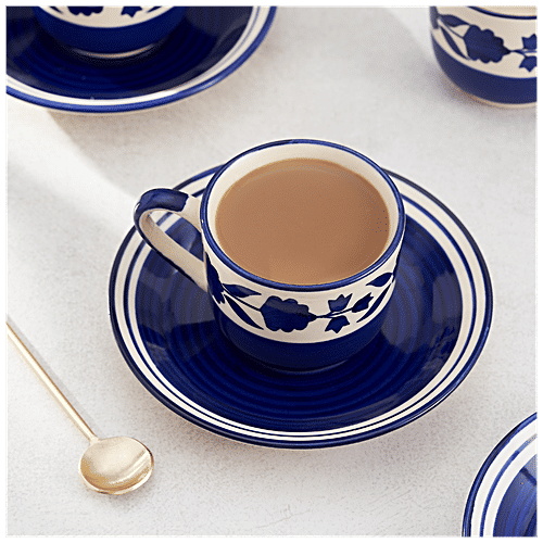 Buy BB Home Earth Ceramic Tea Cup & Saucer Floral Design, Hand