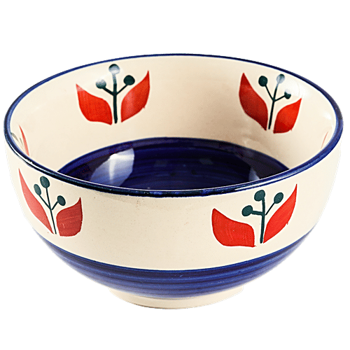 Buy BB Home Earth Ceramic Serving/Mixing Bowl Red Petal Design, Hand