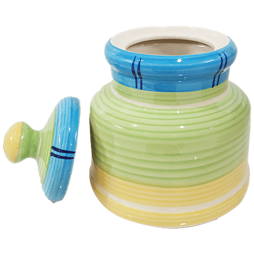 bb home Earth Ceramic Storage Jar With Lid - Tri-Colour Design, Handcrafted, For Chutney, Pickle, 700 ml  