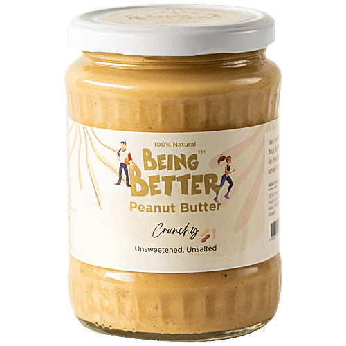 Being Better Peanut Butter Crunchy - Unsweetened, Unsalted, All Natural, 500 g Jar