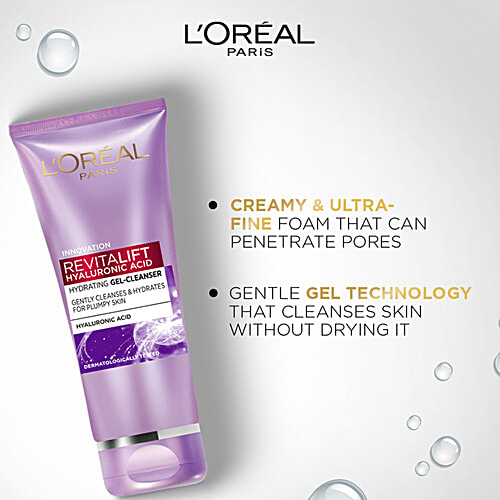 L'Oreal Paris Revitalift Hyaluronic Acid Hydrating Gel Facewash - Gentle Cleansing, For Women, 50 ml  