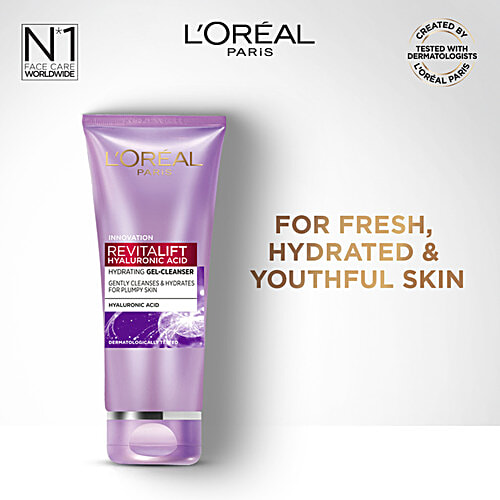 L'Oreal Paris Revitalift Hyaluronic Acid Hydrating Gel Face Wash - Gentle Cleansing, For Women, 100 ml  