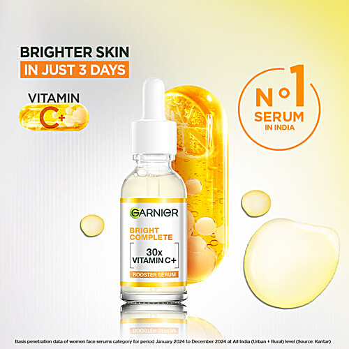 Garnier Face Serum - Bright Complete 30X Vitamin C Booster, Lightweight, For Spot Reduction, 15 ml