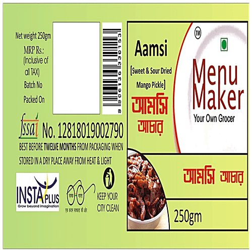 Menu Maker Aamsi - Sweet & Sour Dried Mango Pickle, 250 g Jar 