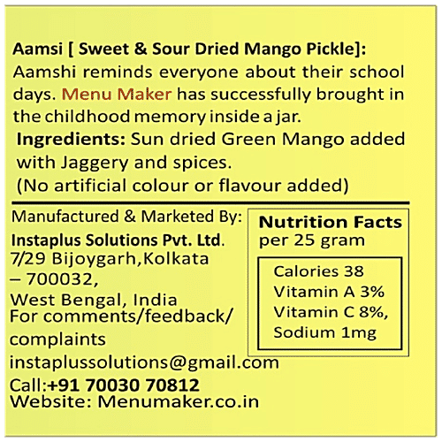 Menu Maker Aamsi - Sweet & Sour Dried Mango Pickle, 250 g Jar 