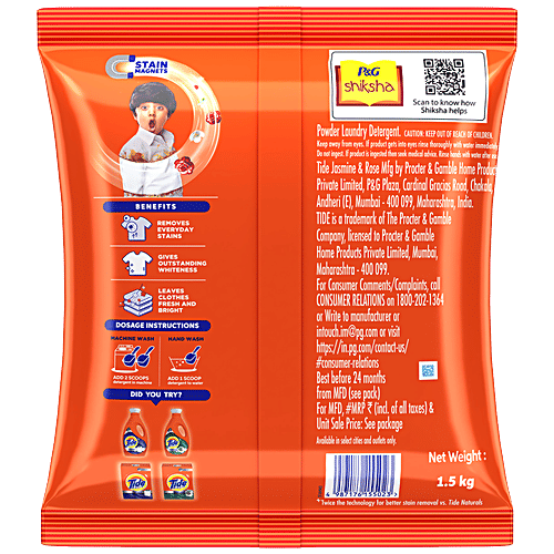 Tide Plus Detergent Washing Powder - Jasmine & Rose, 1.5 kg  Removes Deep-Seated Stains
 Outstanding Freshness