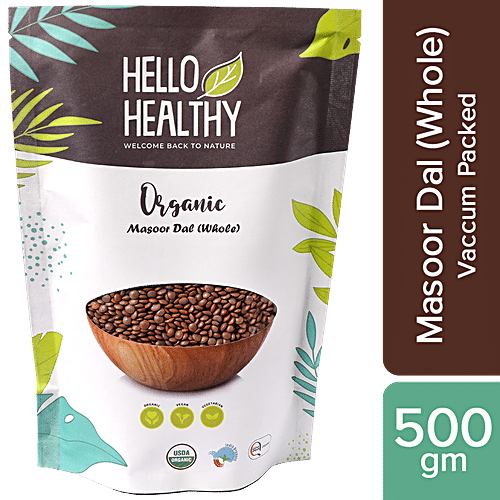 Hello Healthy Organic Masoor Dal - Whole, May Keep The Heart Healthy By Lowering Cholesterol, 500 g