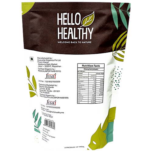 Hello Healthy Organic Moong Dal Whole - Rich Source Of Plant Protein, 500 g  