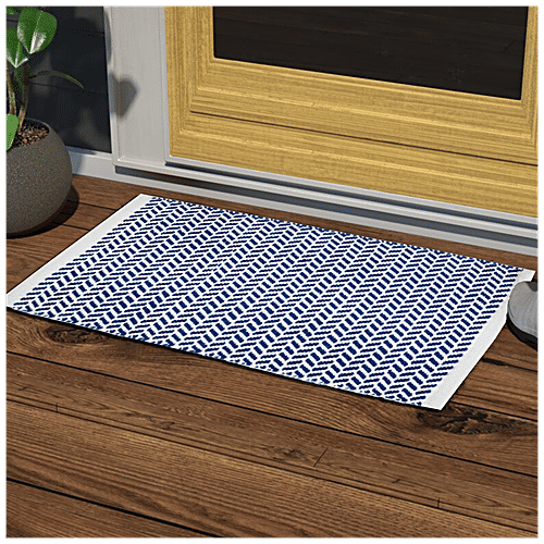Buy Veriza Kitchen/Balcony Mat Cotton, Handwoven, Easy To Clean, Blue