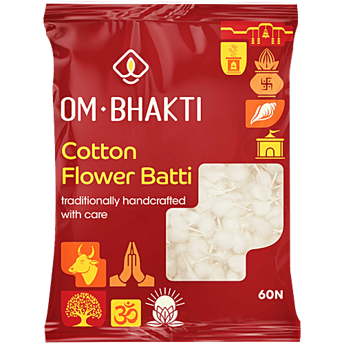 Om Bhakti Cotton Flower Batti - Diya Wick, 60 pcs  Longer Lasting, Handcrafted Wicks, 100% Natural Cotton