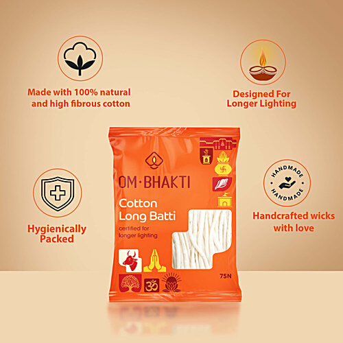 Om Bhakti Wick For Diya - Pure Cotton, Used To Light Oil Lamps, 75 pcs Adding Purity To Your Prayers
Longer lighting
Handcrafted Wicks