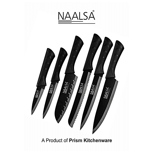 Naalsa Riya High-Carbon Premium Stainless Steel Kitchen Knife Set - With Non-Stick Coating, 6 pcs  
