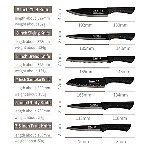 Naalsa Riya High-Carbon Premium Stainless Steel Kitchen Knife Set - With Non-Stick Coating, 6 pcs  