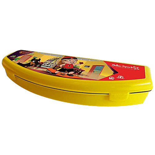 Yellow Spark Semi Circular Plastic Pencil Box - With Separator, Small, Assorted Character & Colour, 1 pc  