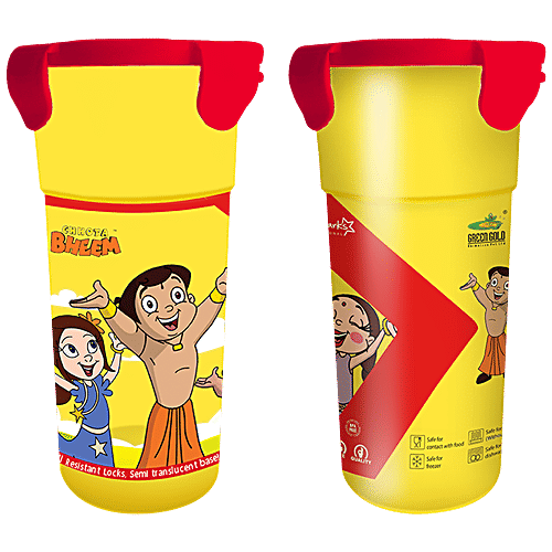 Buy Yellow Spark Juice Glass With Leak Proof Cap Assorted Character