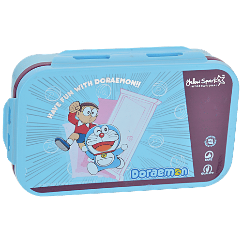 Yellow Spark Medium Size Insulated Lunch Box - With Inner Container, Fork, Spoon, Assorted Character & Colour, 4 pcs  